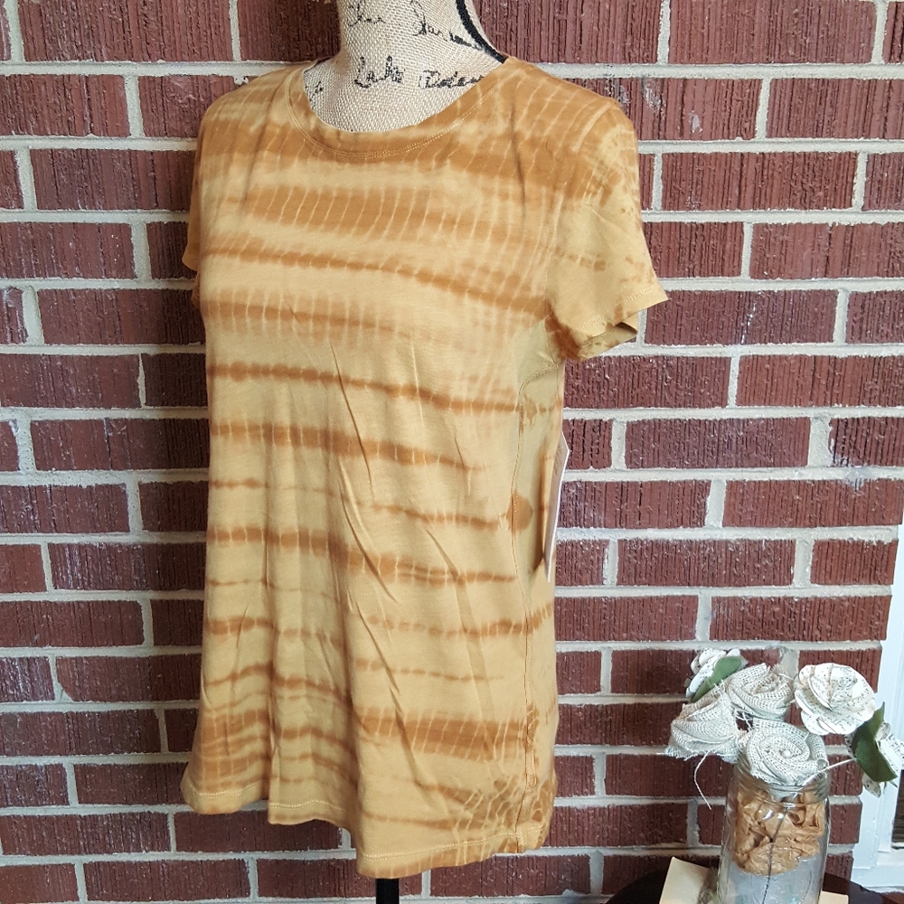 Athleta Golden Orange Organic Daily Tie Dye Crew Neck Tee Shirt Medium NWT